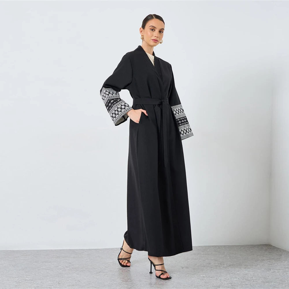 Black Abaya with Belt - Full Sleeves