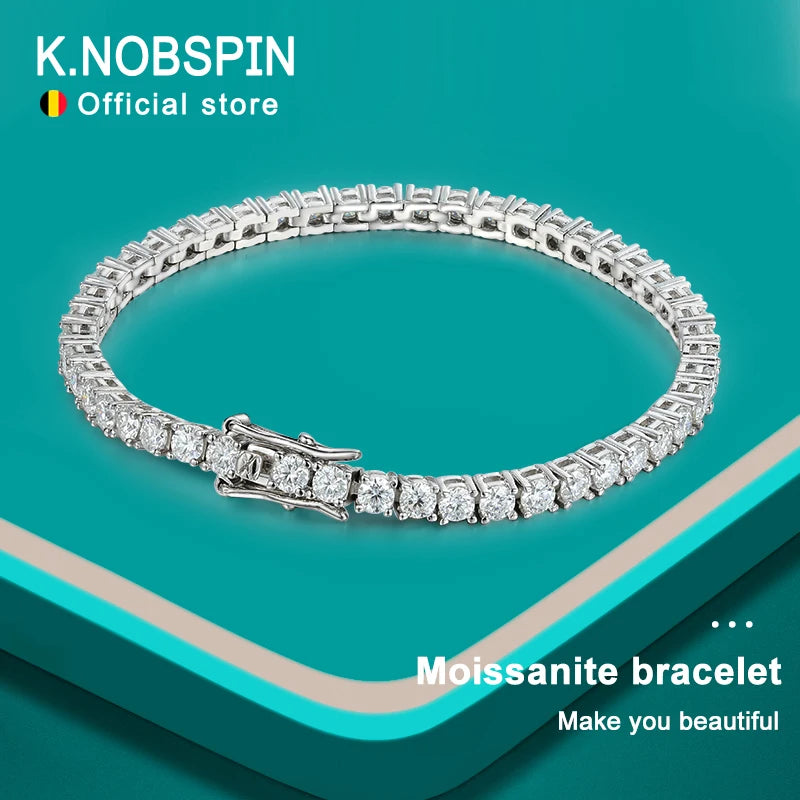 Knobspin 3mm 4mm Moissanite Tennis Bracelet Full Diamond GRA 925 Silver Plated 18k Wedding Party Jewelry Bracelets for Women Man